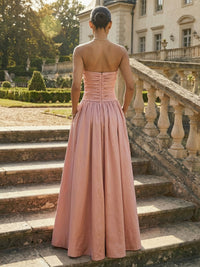 Satin A-Line/Princess Strapless Floor-Length Formal Dresses with Pockets