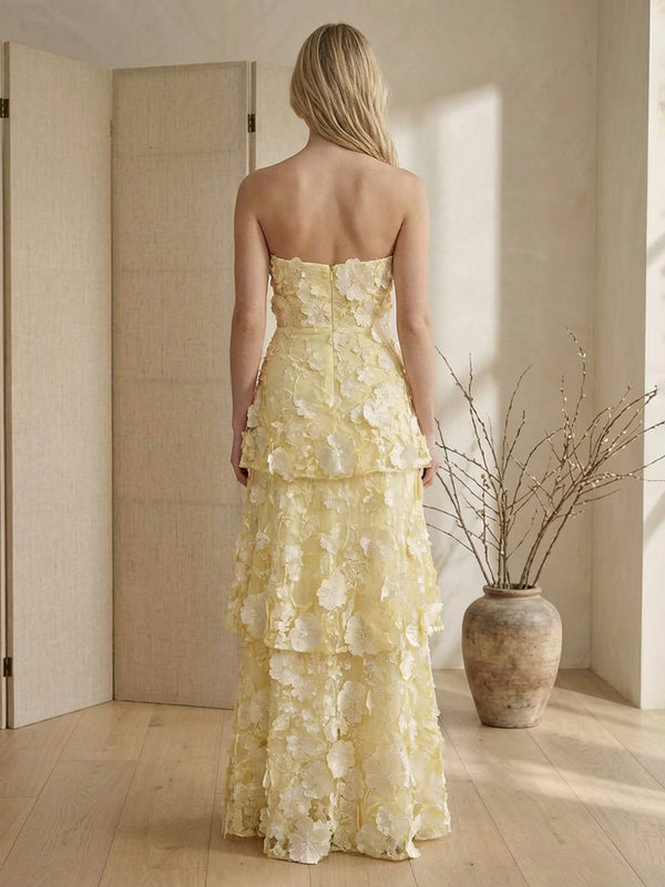 Lace A-Line/Princess Strapless Floor-Length Formal Dresses with Appliques