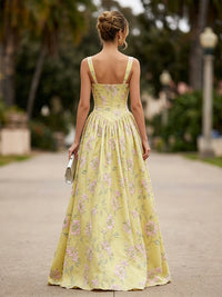 Jacquard A-Line/Princess Square Neck Floor-Length Formal Dresses with Corset Bodice