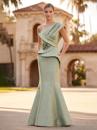 Satin Mermaid/Trumpet One Shoulder Floor-Length Formal Dresses with Ruched Waist