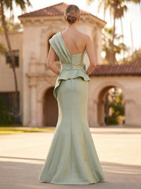 Satin Mermaid/Trumpet One Shoulder Floor-Length Formal Dresses with Ruched Waist