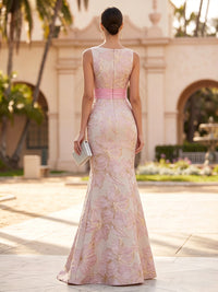 Jacquard Mermaid/Trumpet Scoop Neck Floor-Length Formal Dresses with Bow