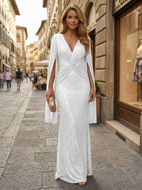 Sequin Sheath/Column V-Neck Floor-Length Formal Dresses with Ruched Waist