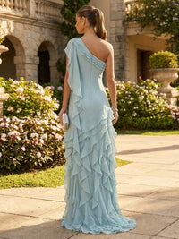Chiffon A-Line/Princess One Shoulder Floor-Length Formal Dresses with Ribbon