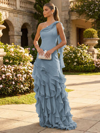 Chiffon A-Line/Princess One Shoulder Floor-Length Formal Dresses with Ribbon