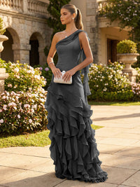 Chiffon A-Line/Princess One Shoulder Floor-Length Formal Dresses with Ribbon
