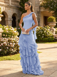 Chiffon A-Line/Princess One Shoulder Floor-Length Formal Dresses with Ribbon