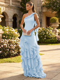 Chiffon A-Line/Princess One Shoulder Floor-Length Formal Dresses with Ribbon