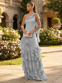 Chiffon A-Line/Princess One Shoulder Floor-Length Formal Dresses with Ribbon