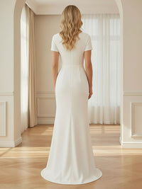 Satin Sheath/Column Scoop Neck Floor-Length Formal Dresses with 3D Flowers