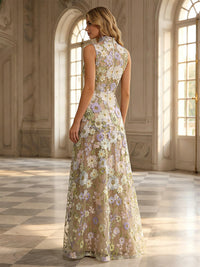 Lace Appliques A-Line/Princess High Neck Floor-Length Formal Dresses for Women