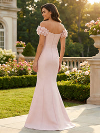 Satin Mermaid/Trumpet Off Shoulder Floor-Length Formal Dresses with 3D Flowers