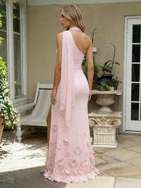 Satin Sheath/Column One Shoulder Floor-Length Formal Dresses with 3D Flowers & Slit