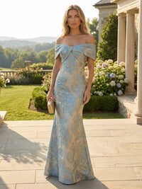 Jacquard Sheath/Column Off Shoulder Floor-Length Formal Dresses for Women