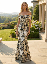 Jacquard Sheath/Column Off Shoulder Floor-Length Formal Dresses for Women