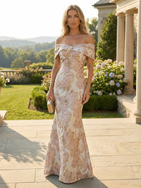 Jacquard Sheath/Column Off Shoulder Floor-Length Formal Dresses for Women
