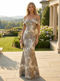 Jacquard Sheath/Column Off Shoulder Floor-Length Formal Dresses for Women