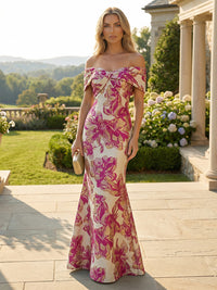 Jacquard Sheath/Column Off Shoulder Floor-Length Formal Dresses for Women