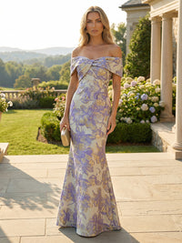 Jacquard Sheath/Column Off Shoulder Floor-Length Formal Dresses for Women