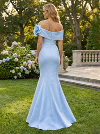 Satin Mermaid/Trumpet Off Shoulder Floor-Length Formal Dresses with 3D Flowers