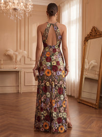 Lace Appliques Sheath/Column Halter Floor-Length Formal Dresses with Slit