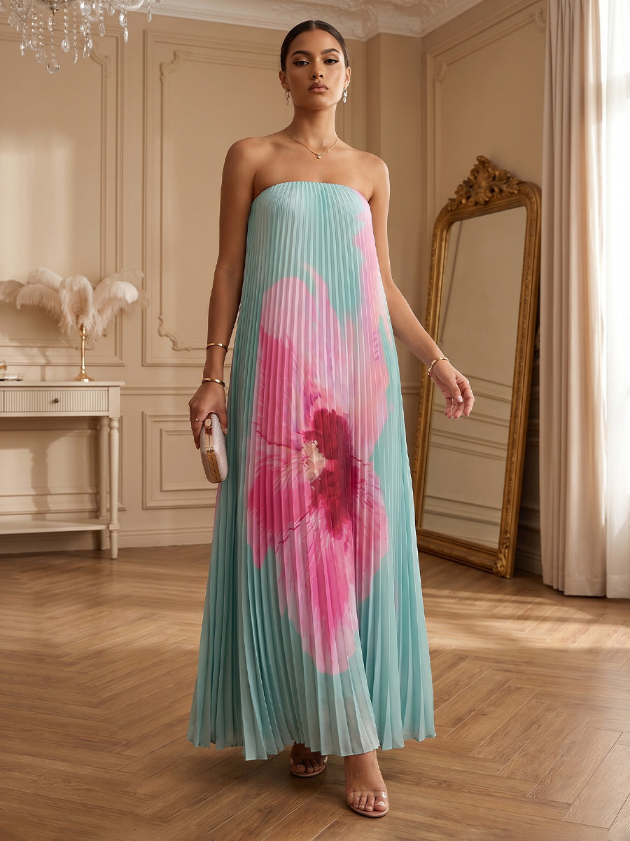 Chiffon A-Line/Princess Strapless Floor-Length Formal Dresses with Pleated