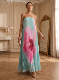 Chiffon A-Line/Princess Strapless Floor-Length Formal Dresses with Pleated