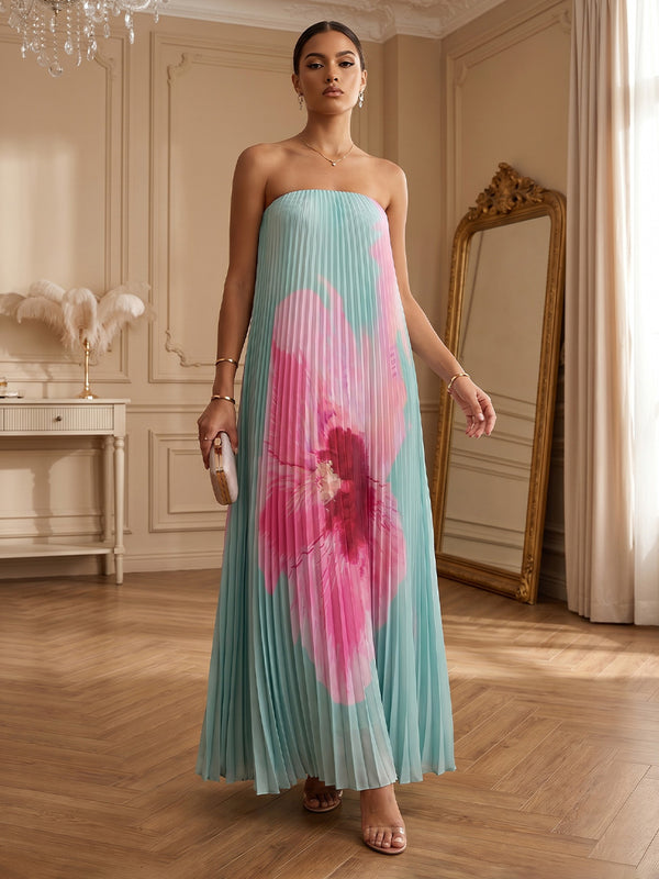 Chiffon A-Line/Princess Strapless Floor-Length Formal Dresses with Pleated