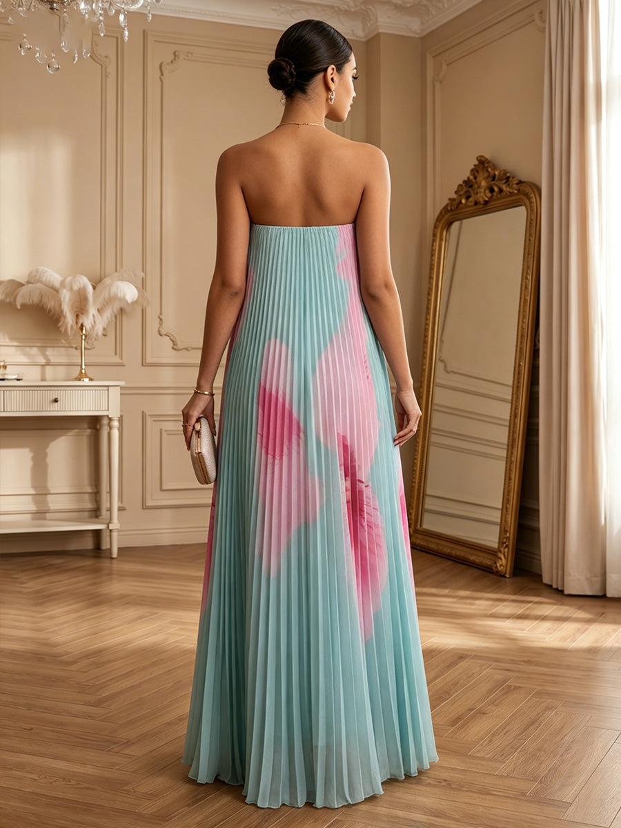 Chiffon A-Line/Princess Strapless Floor-Length Formal Dresses with Pleated
