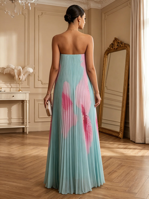 Chiffon A-Line/Princess Strapless Floor-Length Formal Dresses with Pleated