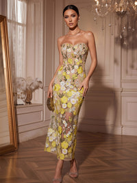 Lace Appliques Sheath/Column Strapless Floor-Length Formal Dresses for Women