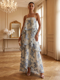 Lace Appliques A-Line/Princess Spaghetti Straps Floor-Length Formal Dresses Tiered