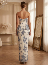 Lace Appliques Sheath/Column Strapless Floor-Length Formal Dresses with Corset Bodice