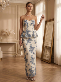 Lace Appliques Sheath/Column Strapless Floor-Length Formal Dresses with Corset Bodice