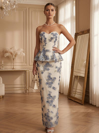 Lace Appliques Sheath/Column Strapless Floor-Length Formal Dresses with Corset Bodice