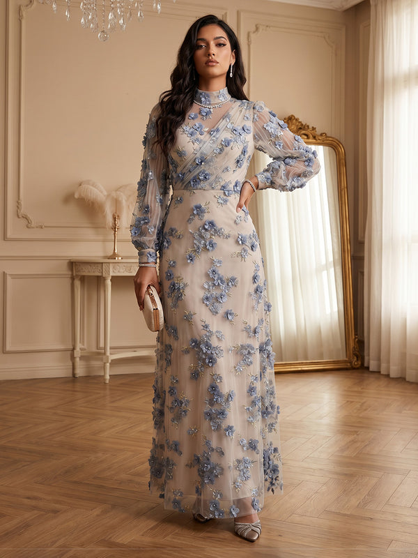 Lace Appliques A-Line/Princess High Neck Floor-Length Formal Dresses for Women