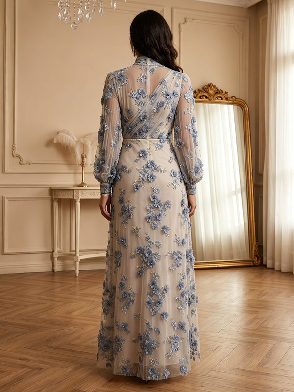 Lace Appliques A-Line/Princess High Neck Floor-Length Formal Dresses for Women