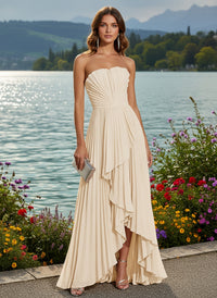 Strapless Chiffon A-Line/Princess Pleated Formal Dresses with Slit & Ruffles