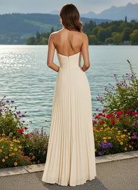 Strapless Chiffon A-Line/Princess Pleated Formal Dresses with Slit & Ruffles