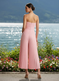 Strapless Chiffon Pleated Tea-Length Formal Jumpsuits for Women