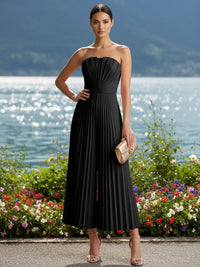 Strapless Chiffon Pleated Tea-Length Formal Jumpsuits for Women