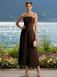 Strapless Chiffon Pleated Tea-Length Formal Jumpsuits for Women
