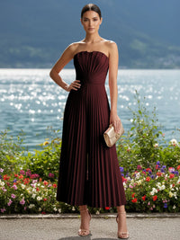 Strapless Chiffon Pleated Tea-Length Formal Jumpsuits for Women