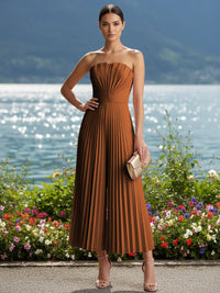 Strapless Chiffon Pleated Tea-Length Formal Jumpsuits for Women