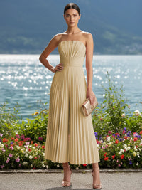 Strapless Chiffon Pleated Tea-Length Formal Jumpsuits for Women