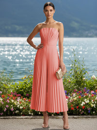 Strapless Chiffon Pleated Tea-Length Formal Jumpsuits for Women