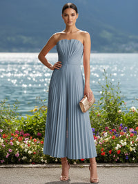 Strapless Chiffon Pleated Tea-Length Formal Jumpsuits for Women