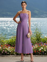 Strapless Chiffon Pleated Tea-Length Formal Jumpsuits for Women