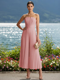 Strapless Chiffon Pleated Tea-Length Formal Jumpsuits for Women