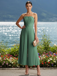 Strapless Chiffon Pleated Tea-Length Formal Jumpsuits for Women